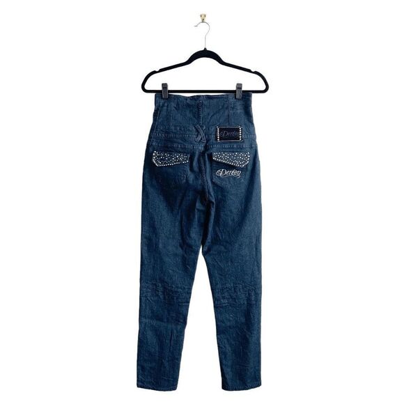Dereon Women Denim Jeans Ultra High Waisted Corset Rhinestones Blue Sz 7/8 - Picture 2 of 13